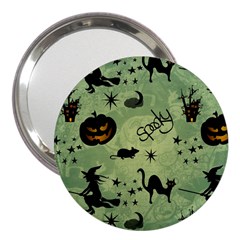 Funny Halloween Pattern With Witch, Cat And Pumpkin 3  Handbag Mirrors by FantasyWorld7