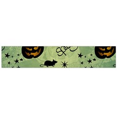 Funny Halloween Pattern With Witch, Cat And Pumpkin Large Flano Scarf  by FantasyWorld7