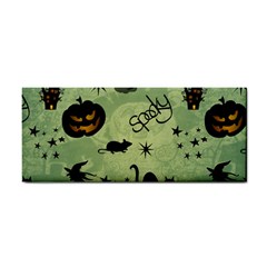 Funny Halloween Pattern With Witch, Cat And Pumpkin Hand Towel by FantasyWorld7