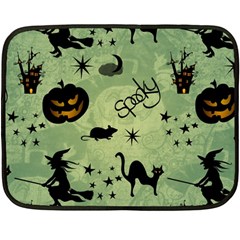 Funny Halloween Pattern With Witch, Cat And Pumpkin Fleece Blanket (mini) by FantasyWorld7