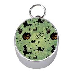 Funny Halloween Pattern With Witch, Cat And Pumpkin Mini Silver Compasses by FantasyWorld7