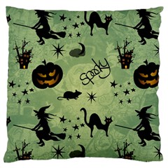 Funny Halloween Pattern With Witch, Cat And Pumpkin Large Flano Cushion Case (one Side) by FantasyWorld7