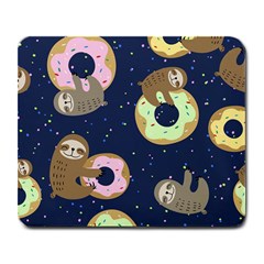 Cute Sloth With Sweet Doughnuts Large Mousepads by Sobalvarro