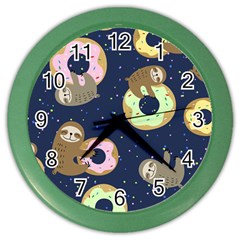 Cute Sloth With Sweet Doughnuts Color Wall Clock by Sobalvarro