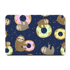 Cute Sloth With Sweet Doughnuts Small Doormat  by Sobalvarro