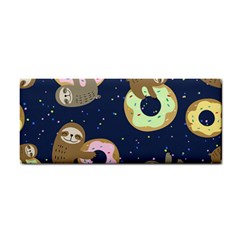 Cute Sloth With Sweet Doughnuts Hand Towel by Sobalvarro