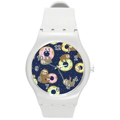 Cute Sloth With Sweet Doughnuts Round Plastic Sport Watch (m) by Sobalvarro