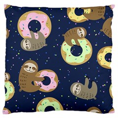 Cute Sloth With Sweet Doughnuts Large Cushion Case (two Sides) by Sobalvarro