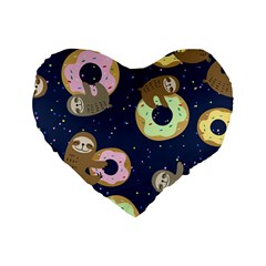 Cute Sloth With Sweet Doughnuts Standard 16  Premium Flano Heart Shape Cushions by Sobalvarro