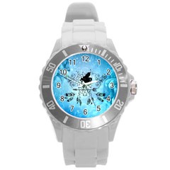 Piano With Feathers, Clef And Key Notes Round Plastic Sport Watch (l) by FantasyWorld7