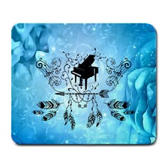 Piano With Feathers, Clef And Key Notes Large Mousepads by FantasyWorld7