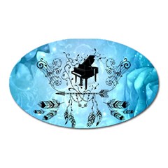 Piano With Feathers, Clef And Key Notes Oval Magnet by FantasyWorld7