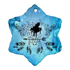 Piano With Feathers, Clef And Key Notes Ornament (snowflake) by FantasyWorld7