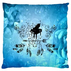 Piano With Feathers, Clef And Key Notes Standard Flano Cushion Case (one Side) by FantasyWorld7