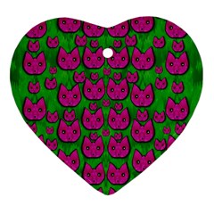 Sweet Flower Cats  In Nature Style Heart Ornament (two Sides) by pepitasart