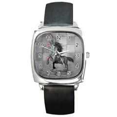 Wonderful Black And White Horse Square Metal Watch by FantasyWorld7