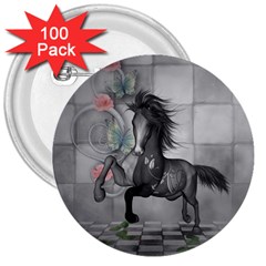Wonderful Black And White Horse 3  Buttons (100 Pack)  by FantasyWorld7