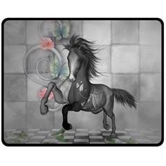 Wonderful Black And White Horse Fleece Blanket (medium)  by FantasyWorld7