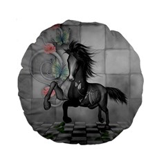 Wonderful Black And White Horse Standard 15  Premium Round Cushions by FantasyWorld7