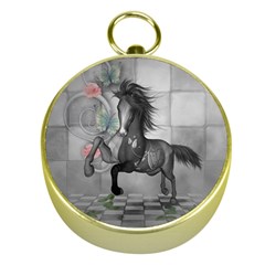 Wonderful Black And White Horse Gold Compasses by FantasyWorld7