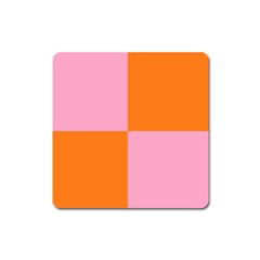 Mod Pink And Orange Squares Square Magnet