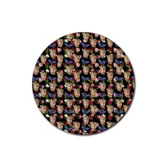 Angel Cherub Butterflies Black Rubber Round Coaster (4 Pack) 