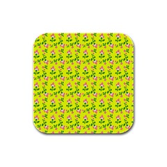 Carnation Pattern Yellow Rubber Square Coaster (4 Pack)  by snowwhitegirl
