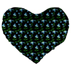 Carnation Pattern Black Large 19  Premium Heart Shape Cushions by snowwhitegirl