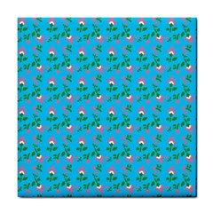 Carnation Pattern Blue Tile Coaster by snowwhitegirl