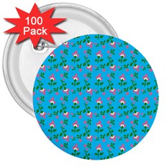 Carnation Pattern Blue 3  Buttons (100 Pack)  by snowwhitegirl