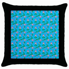 Carnation Pattern Blue Throw Pillow Case (black) by snowwhitegirl