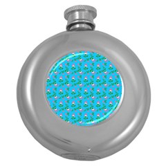 Carnation Pattern Blue Round Hip Flask (5 Oz) by snowwhitegirl