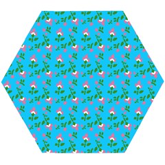 Carnation Pattern Blue Wooden Puzzle Hexagon by snowwhitegirl