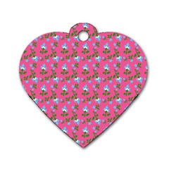 Carnation Pattern Pink Dog Tag Heart (one Side) by snowwhitegirl