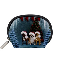 Christmas, Cute Dogs With Christmas Hat Accessory Pouch (small) by FantasyWorld7