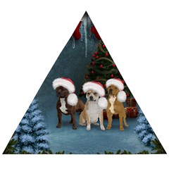 Christmas, Cute Dogs With Christmas Hat Wooden Puzzle Triangle by FantasyWorld7