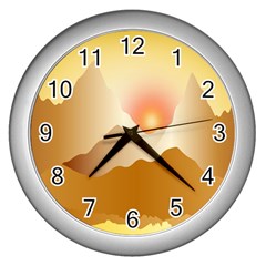 Twilight Mountain Landscape Sky Wall Clock (silver)