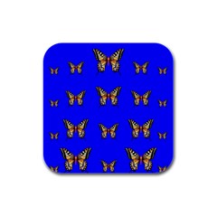 Butterfly Pattern Blue Insects Rubber Square Coaster (4 Pack) 