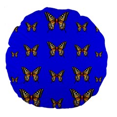 Butterfly Pattern Blue Insects Large 18  Premium Flano Round Cushions by Vaneshart