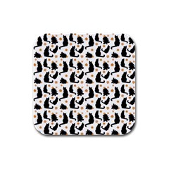 Black Cat Star Christmas Tree Rubber Square Coaster (4 pack) 