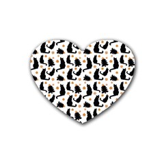 Black Cat Star Christmas Tree Rubber Coaster (Heart) 