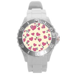 Flat Love Symbol Pattern Round Plastic Sport Watch (l)