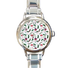 Christmas Background Round Italian Charm Watch by Vaneshart