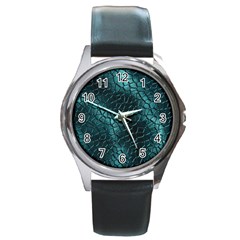 Texture Glass Network Glass Blue Round Metal Watch