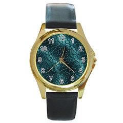 Texture Glass Network Glass Blue Round Gold Metal Watch