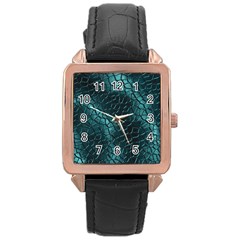 Texture Glass Network Glass Blue Rose Gold Leather Watch 