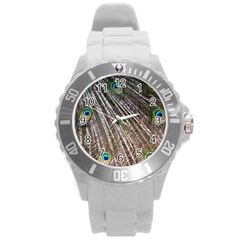 Peacock Feathers Pattern Colorful Round Plastic Sport Watch (l) by Vaneshart