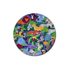 Animated Safari Animals Background Rubber Round Coaster (4 Pack) 