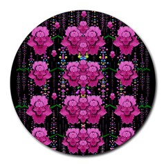 In The Dark Is Rain And Fantasy Flowers Decorative Round Mousepads by pepitasart