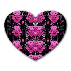 In The Dark Is Rain And Fantasy Flowers Decorative Heart Mousepads by pepitasart